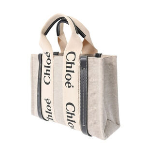 Chloe Beige Handbag Tote Woody Blue Canvas Navy